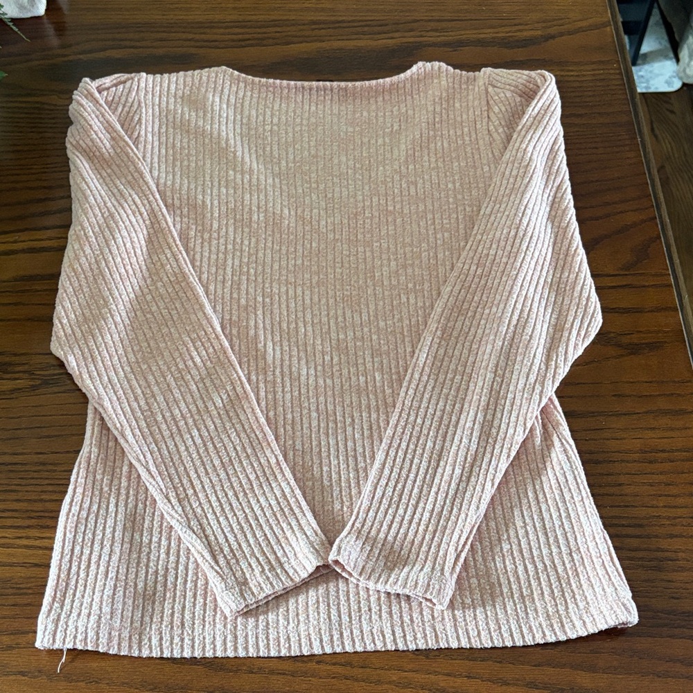 J Crew Size S Pink Ribbed V-Neck Style #AE250 - Picture 5 of 6